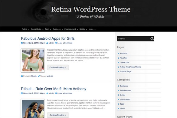 Retina is a free WordPress Theme