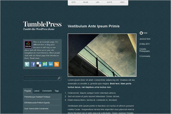 TumblePress is a frer WordPress Theme by ColorLabs