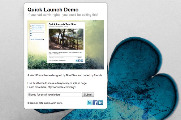Quicklaunch is a free Coming Soon WordPress Theme