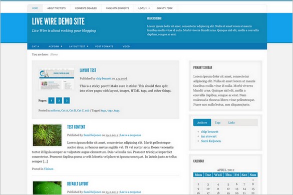Live Wire WordPress Theme (Free) Live Wire is a free GPL WordPress Theme