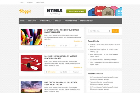 Bloggie is a free WordPress Theme by MyThemeShop