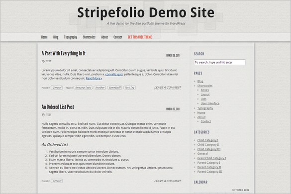 Stripefolio is a free WordPress Theme