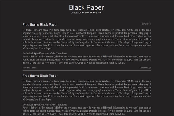 Brand New Free WordPress Themes - Black Paper