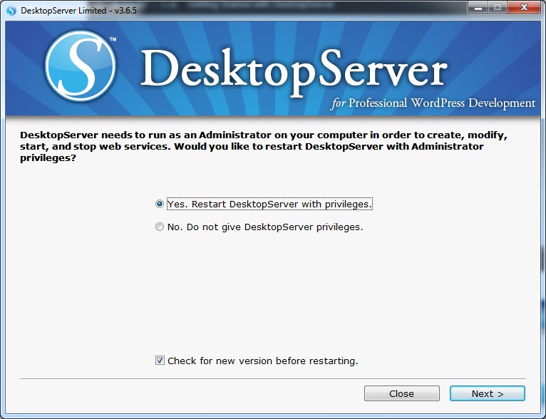 How to Install WordPress Locally on Your Computer with DesktopServer  5-DesktopServer-Run-As-Administrator