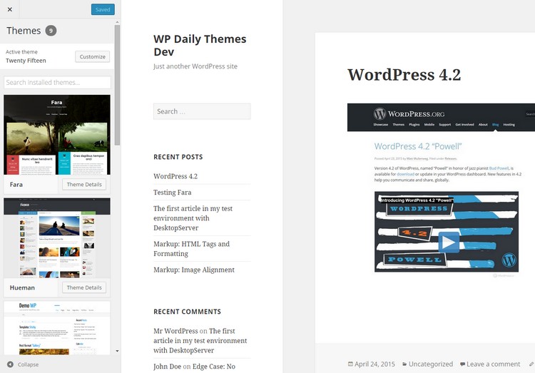 Switch themes in the Customizer WordPress 4.2 “Powell” Released, What’s new?