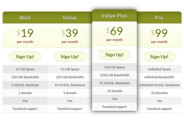 CSS3 Pricing Tables for WordPress