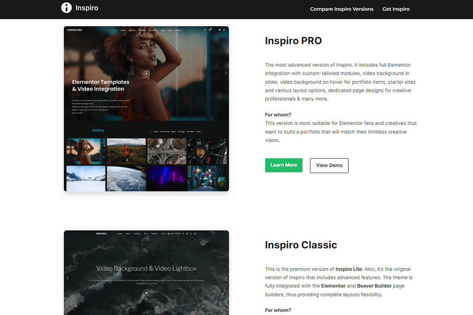 inspirio pro photography wordpress theme