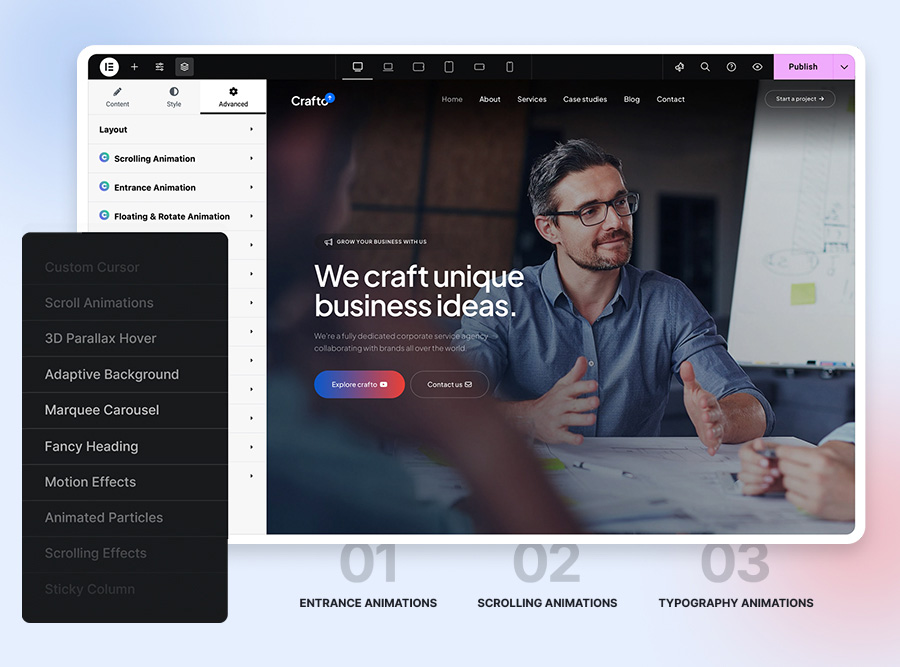 crafto wordpress modern effects and animations
