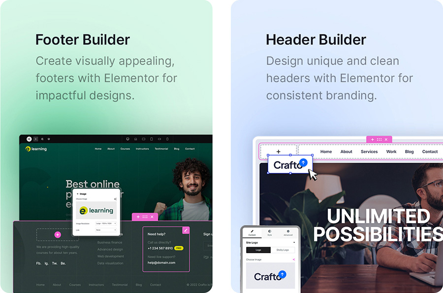 crafto wordpress visually create headers and footers